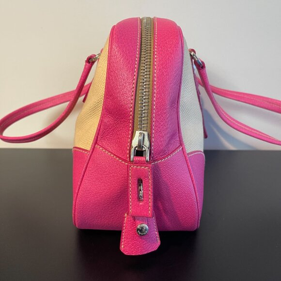 Prada Vintage Canapa Canvas and Fuchsia Calf Leather Shoulder Bag - Preowned - Picture 4 of 16